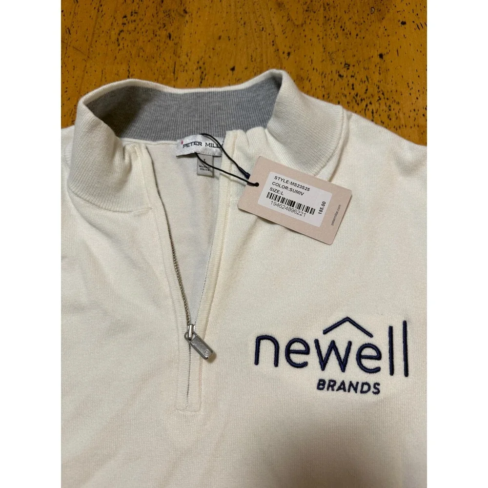 New w Tags Peter Millar Size L Mens Ivory White Newell Brands 1/4 Zip Pullover